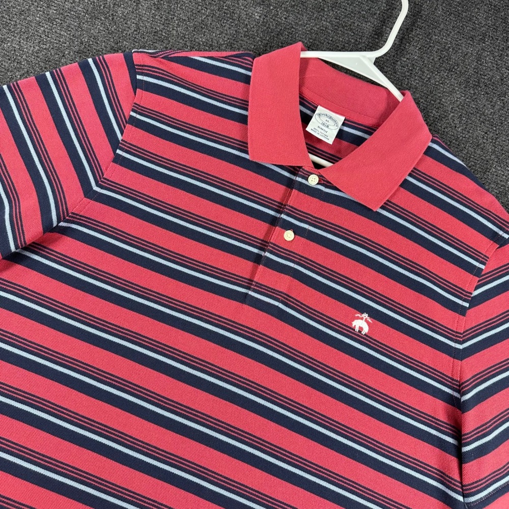 Brooks Brothers Polo Shirt Mens XL Extra Large Red Striped Slim Fit Cotton 1818